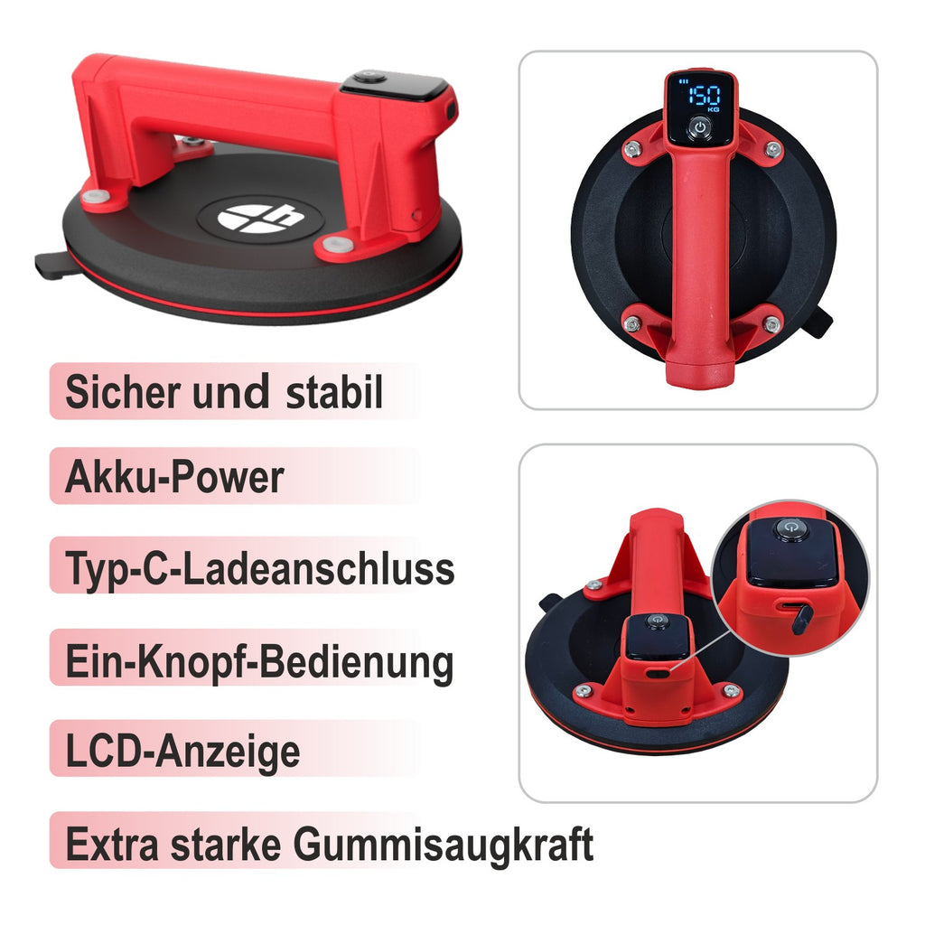 saugheber mit handpumpe Elektrischer Saugheber PH618A mit Vakuumpumpe – Ø197 mm, 150 kg Tragkr