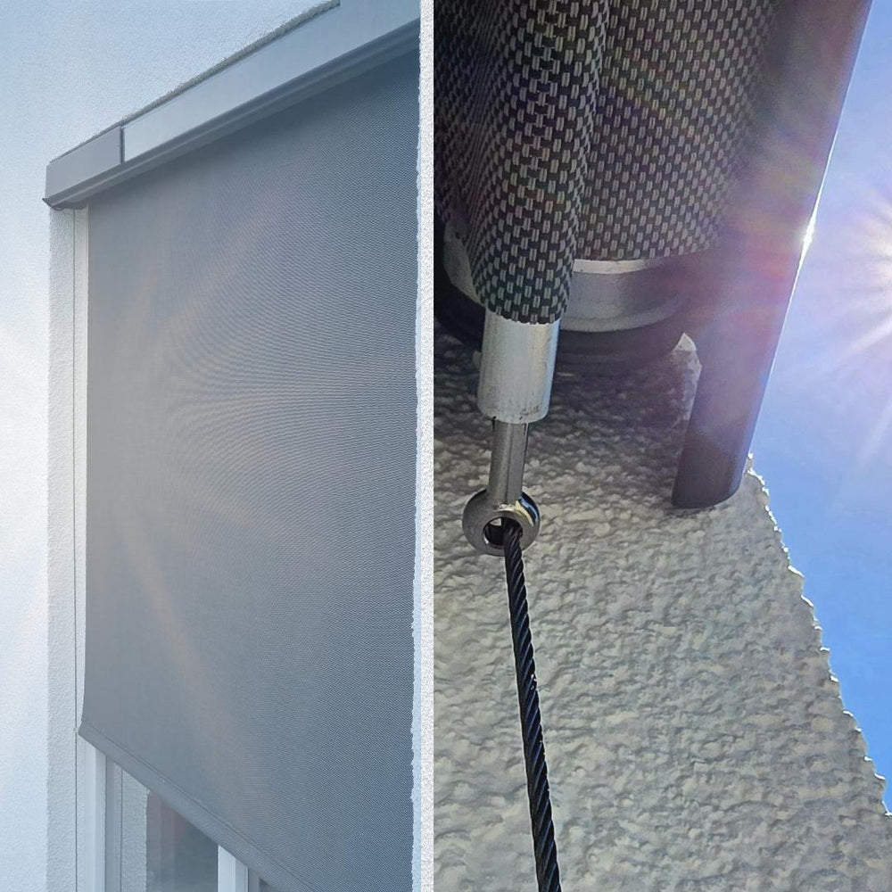 elektrische markise fenster Elektrische Fenstermarkise mit Seilführung und Gehäuse